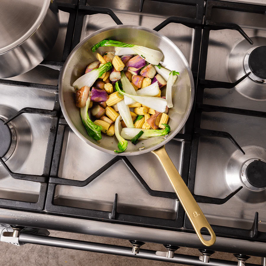 Batterie de cuisine en inox avec manches dorés, 9 pièces - Image 4