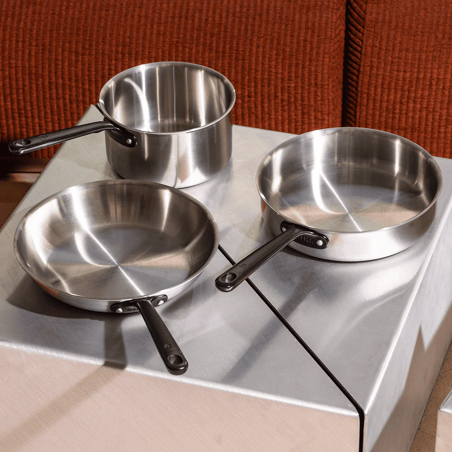 Batterie de cuisine en inox avec manches noirs, 12 pièces - Image 3