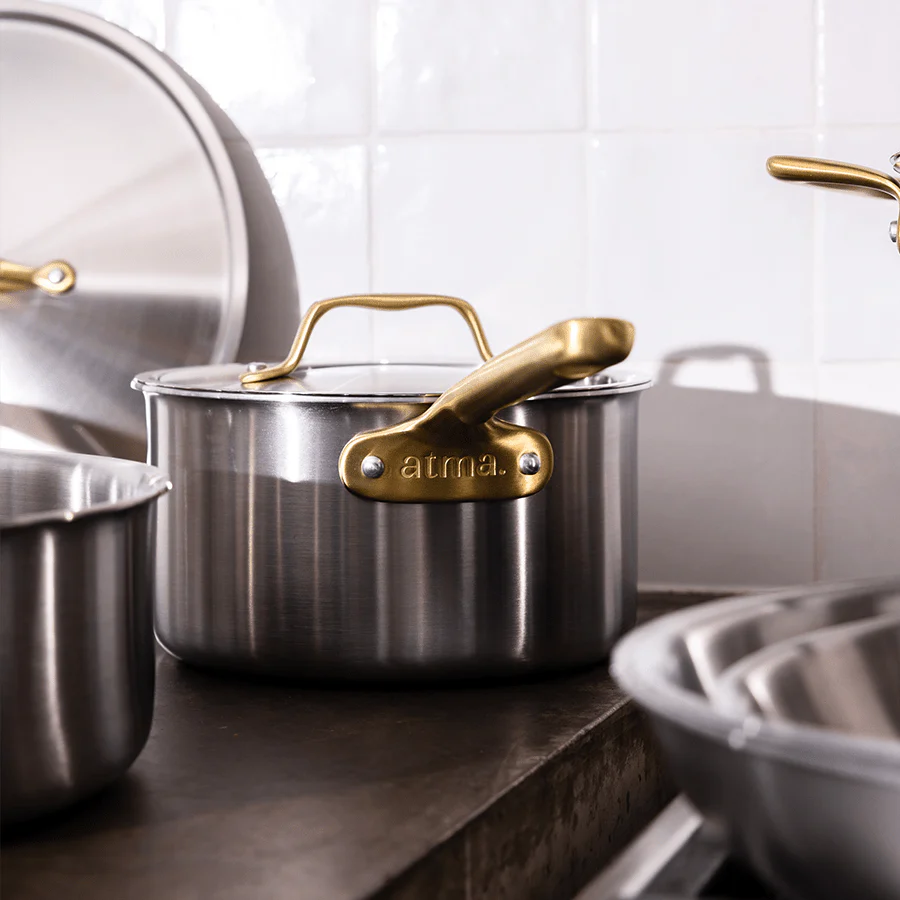 Batterie de cuisine en inox avec manches dorés, 15 pièces - Image 3